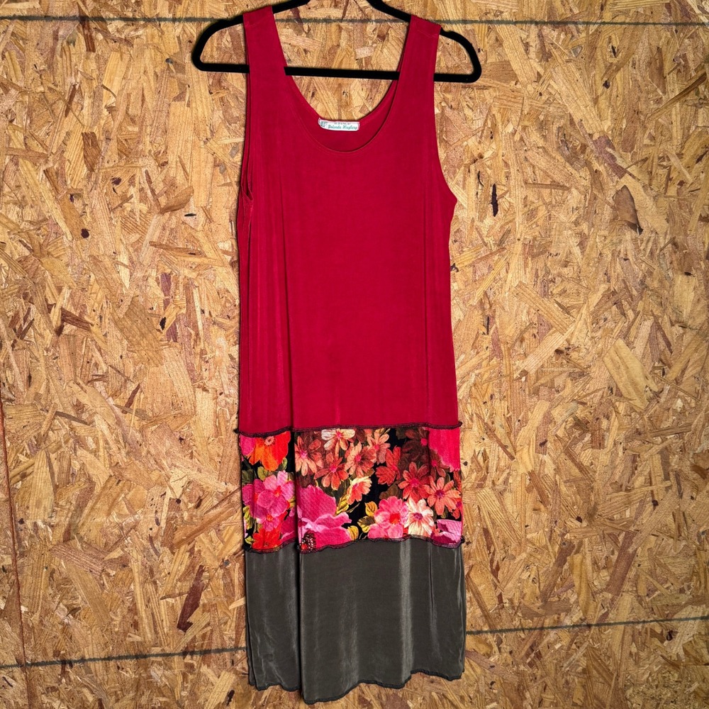 VTG Y2K Original Midi Dress Pink Green Floral Colorblock Vaca Summer Feminine S